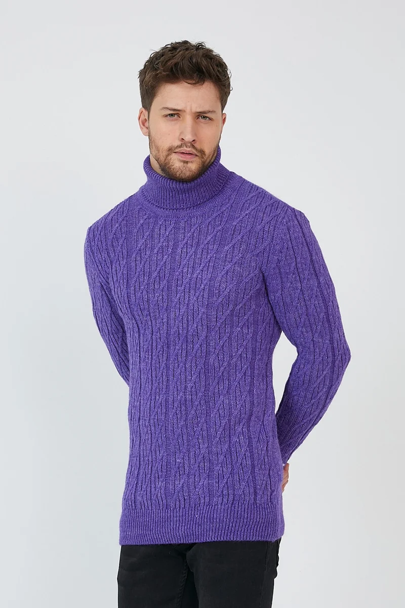 Cool Tarz Cool Style Purple Men's Knitted Patterned Turtleneck Knitwear SWEATER-TRZ8146R06L