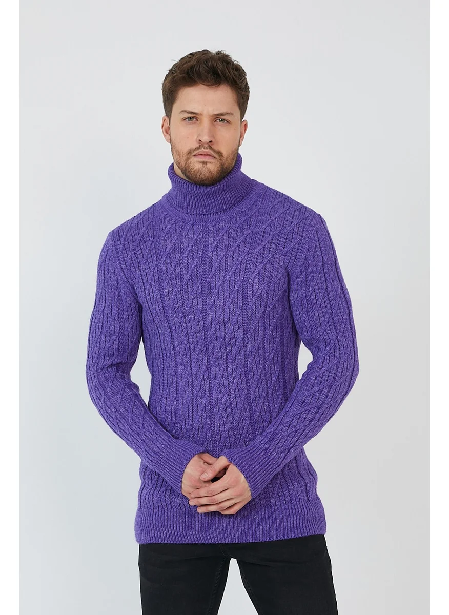 Cool Tarz Cool Style Purple Men's Knitted Patterned Turtleneck Knitwear SWEATER-TRZ8146R06L