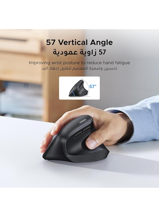 Ugreen Ergonomic Vertical Mouse 2.4Ghz Wireless Optical Mouse 3 Adjustable Dpi 800/1200/1600 Levels 6 Buttons For Laptops Laptops Tablets Etc Black Mouse - Image 2