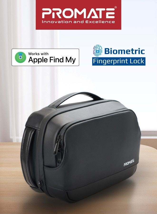 PROMATE حقيبة تقنية متعددة الاستخدامات Urban-X مع مجموعة كابل شحن 60 واط، قفل بصمة بيومترية، دعم Apple Find My، ذاكرة 10 بصمات، حقيبة سفر مع تخزين SIM وSD للأجهزة الذكية - Image 1