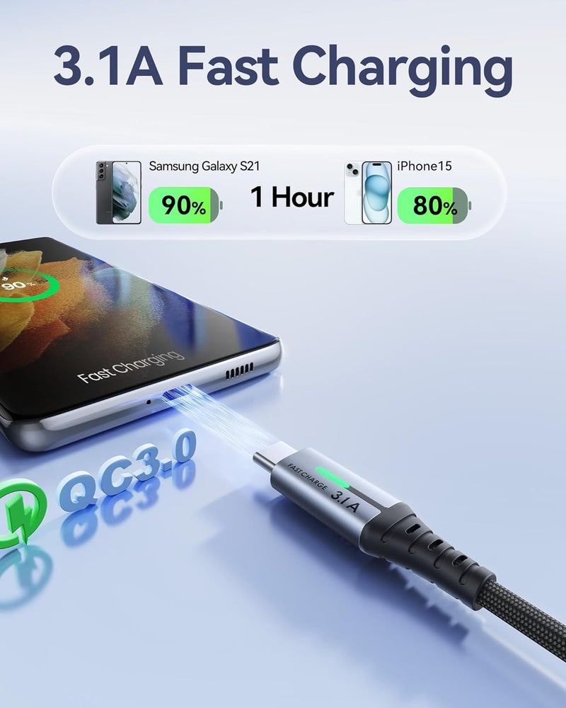INIU USB C Cable, [3 Pack, 2+2+0.5M] 3.1A QC 3.0 Type C Charger Fast Charging, Durable Nylon USBC Cables for iPhone 16 15 Pro Max Samsung Galaxy S23 S22 Plus Note 10 Google Pixel OnePlus - Image 2