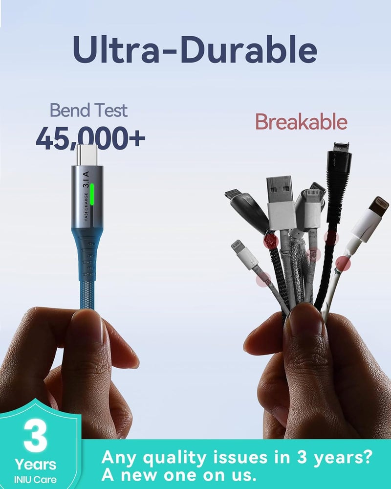 INIU USB C Cable, [3 Pack, 2+2+0.5M] 3.1A QC 3.0 Type C Charger Fast Charging, Durable Nylon USBC Cables for iPhone 16 15 Pro Max Samsung Galaxy S23 S22 Plus Note 10 Google Pixel OnePlus - Image 3