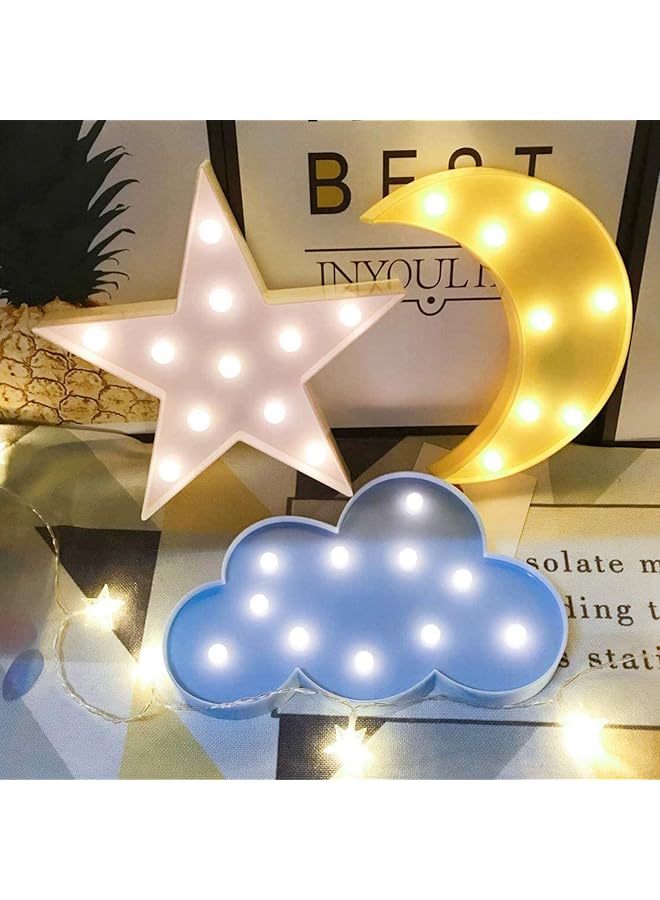 The Bros Night Light, LED Cute Moon Star and Cloud Shaped Marquee Decorations Sign Light Operated Table Lamp for Kids Children Bedroom Lighting Birthday Party Decor - Image 1