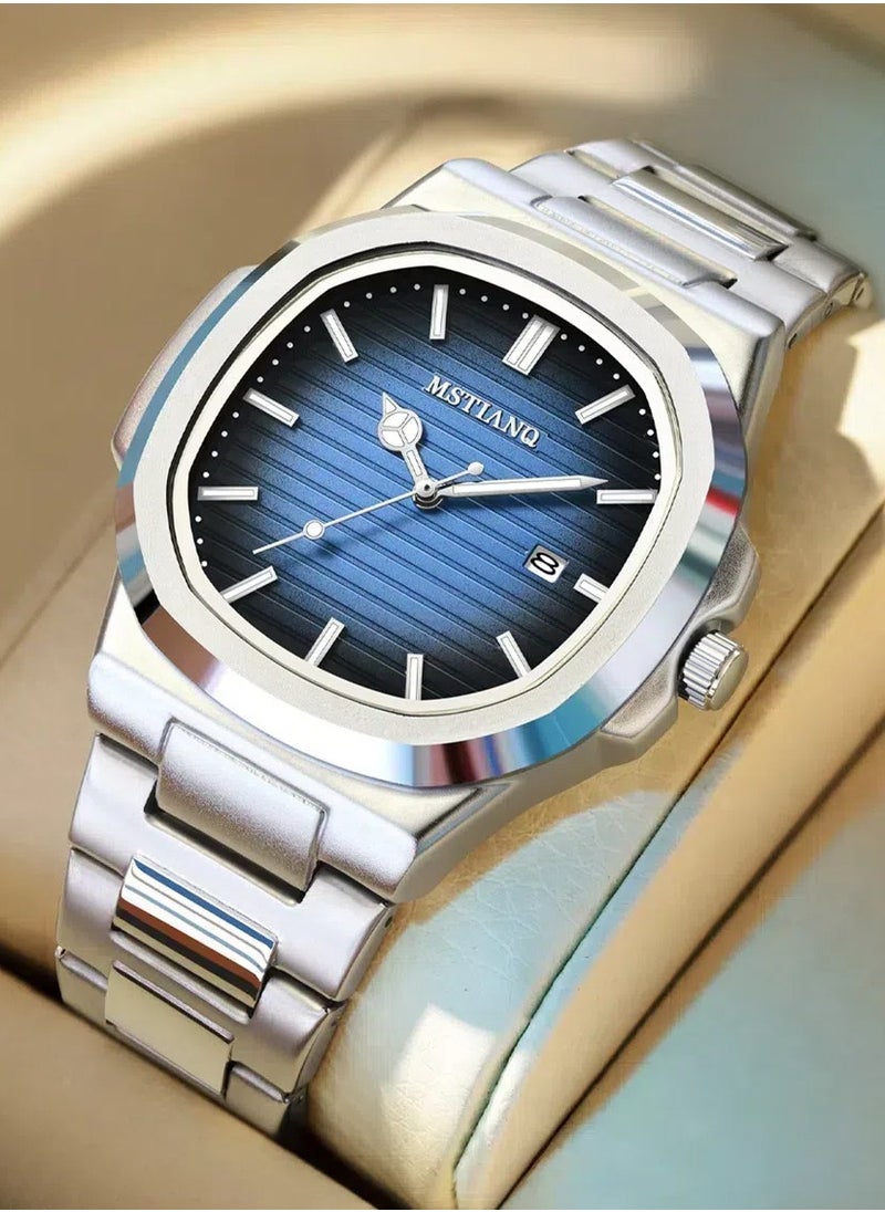 MSTIANQ Watches for Men Stainless Steel Quartz Water-Resistant Men's Watch Blue 40mm Dial  - Image 2