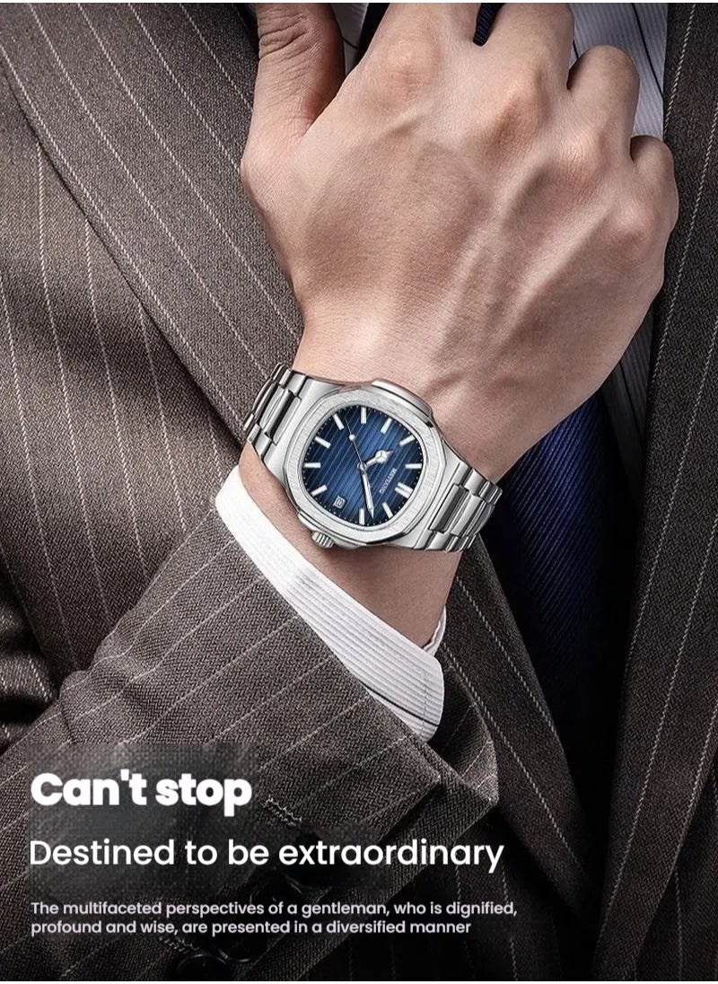MSTIANQ Watches for Men Stainless Steel Quartz Water-Resistant Men's Watch Blue 40mm Dial  - Image 3