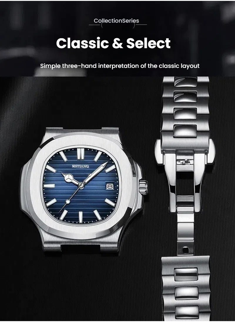 MSTIANQ Watches for Men Stainless Steel Quartz Water-Resistant Men's Watch Blue 40mm Dial  - Image 4