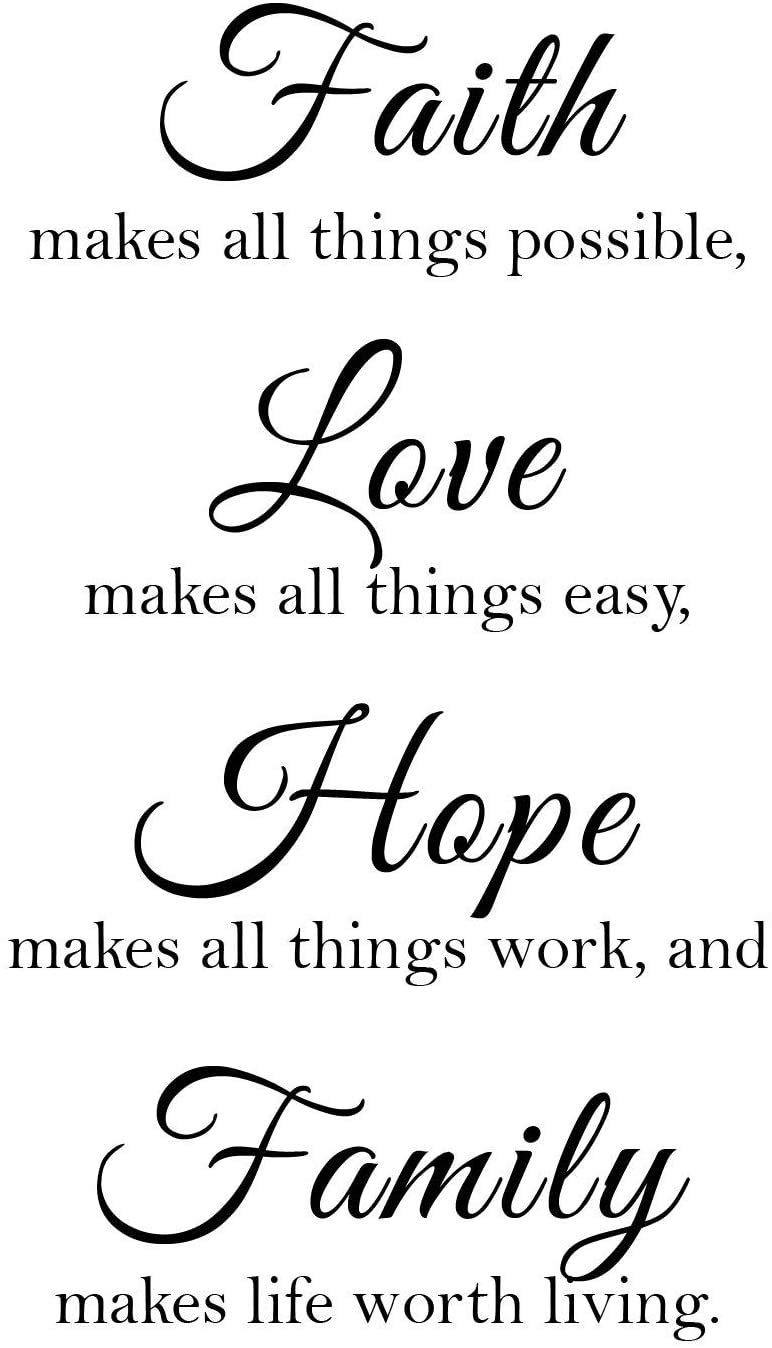 LZYMSZ 16.5 x 23.5 inches Faith Love Hope Quotes Wall Stickers Decals Decor, Removable DIY Saying Wall Art Decals Sticker, Easy Peel and Stick Wallpaper for Bedroom Living Room (Black) - Image 1