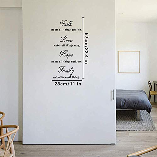 LZYMSZ 16.5 x 23.5 inches Faith Love Hope Quotes Wall Stickers Decals Decor, Removable DIY Saying Wall Art Decals Sticker, Easy Peel and Stick Wallpaper for Bedroom Living Room (Black) - Image 2