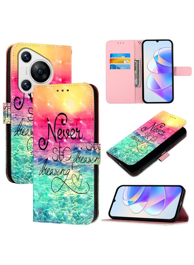 زبون جراب لهاتف Huawei Pura 70، جراب جلدي قابل للطي أفقيًا برسومات ثلاثية الأبعاد - Image 1