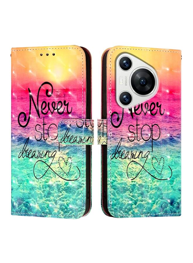 زبون جراب لهاتف Huawei Pura 70، جراب جلدي قابل للطي أفقيًا برسومات ثلاثية الأبعاد - Image 2