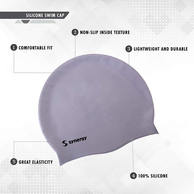 Synergy Silicone Swim Caps 3-Pack (Black-Silver-White SL 3-Pack) - Image 3