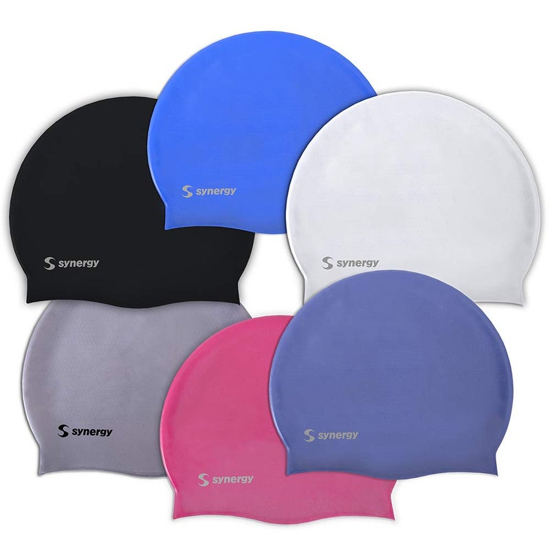 Synergy Silicone Swim Caps 3-Pack (Black-Silver-White SL 3-Pack) - Image 1