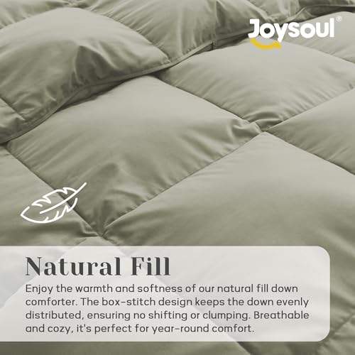Joysoul Queen Size Down Comforter - All Season Ultra Soft Goose Down & Feather Fiber Fill, Luxury Hotel Sage Green Duvet Insert with Corner Tabs (88" X 88") - Image 3