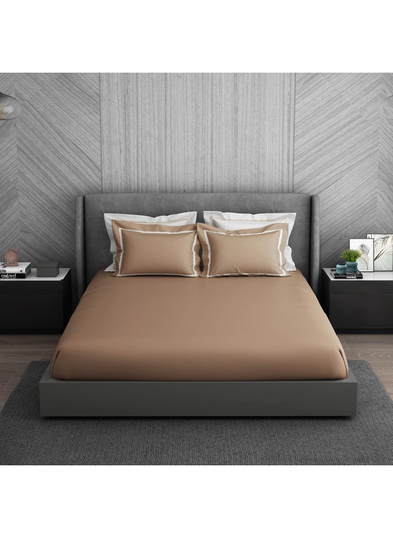 SPACES Spaces Hygro Cotton Large Bedsheet (274 Cm X 274 Cm / 43 Cm X 68 Cm) | 350 Tc Sateen Solid Bedsheet & Pillow Covers Set (Maple Sugar)- Hygro  - Image 1