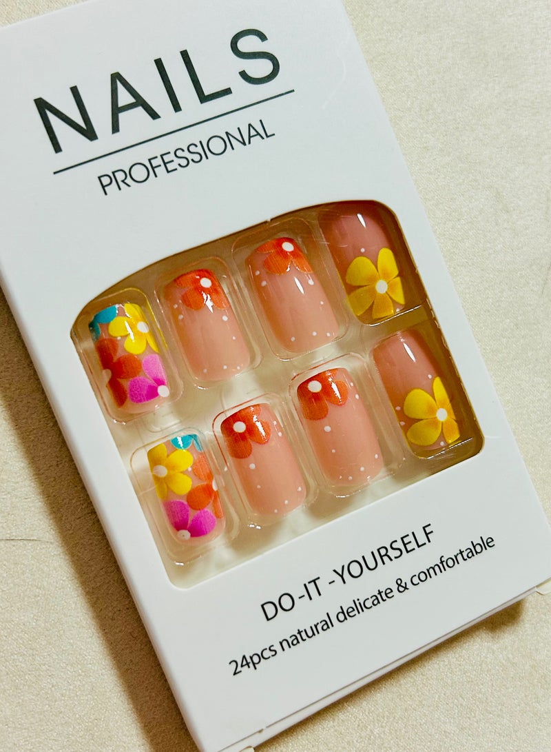 أظافر الدهن التي تضغط عليها، مجموعة من 24 أظافر جل، أظافر لاصقة قابلة لإعادة الاستخدام بزينة الأزهار المتنمعة بأحجام متعددة، نمط بيضاوي مربعة، نهايات جيدة كاملة، ملمس متلألئ، أظافر لاصقة وهمية للنساء، أظافر مبهجة - Image 3