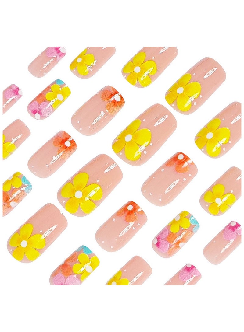 أظافر الدهن التي تضغط عليها، مجموعة من 24 أظافر جل، أظافر لاصقة قابلة لإعادة الاستخدام بزينة الأزهار المتنمعة بأحجام متعددة، نمط بيضاوي مربعة، نهايات جيدة كاملة، ملمس متلألئ، أظافر لاصقة وهمية للنساء، أظافر مبهجة - Image 2