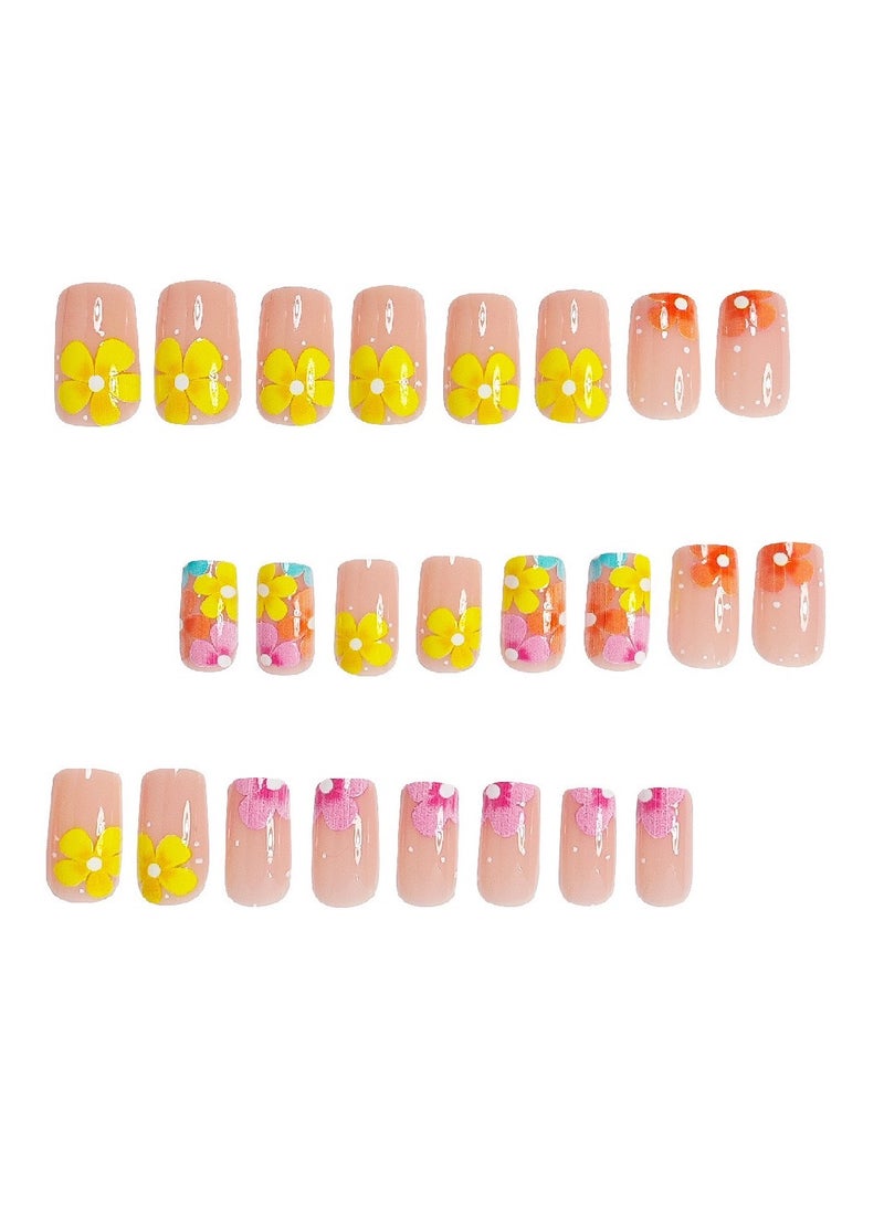 أظافر الدهن التي تضغط عليها، مجموعة من 24 أظافر جل، أظافر لاصقة قابلة لإعادة الاستخدام بزينة الأزهار المتنمعة بأحجام متعددة، نمط بيضاوي مربعة، نهايات جيدة كاملة، ملمس متلألئ، أظافر لاصقة وهمية للنساء، أظافر مبهجة - Image 5