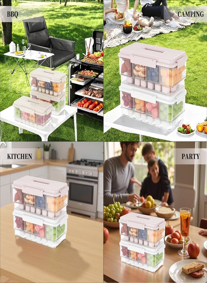 MANO 2pack Chilled Condiment Caddy with Lid Iced Snackle Box Container for Fruit Veggie Serving Tray with Handle Divided Garnish Tray Server Outdoor Camping Picnic Fridge Storage white - Image 2