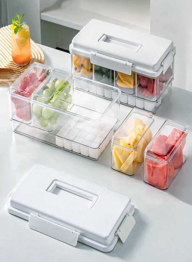 MANO 2pack Chilled Condiment Caddy with Lid Iced Snackle Box Container for Fruit Veggie Serving Tray with Handle Divided Garnish Tray Server Outdoor Camping Picnic Fridge Storage white - Image 1