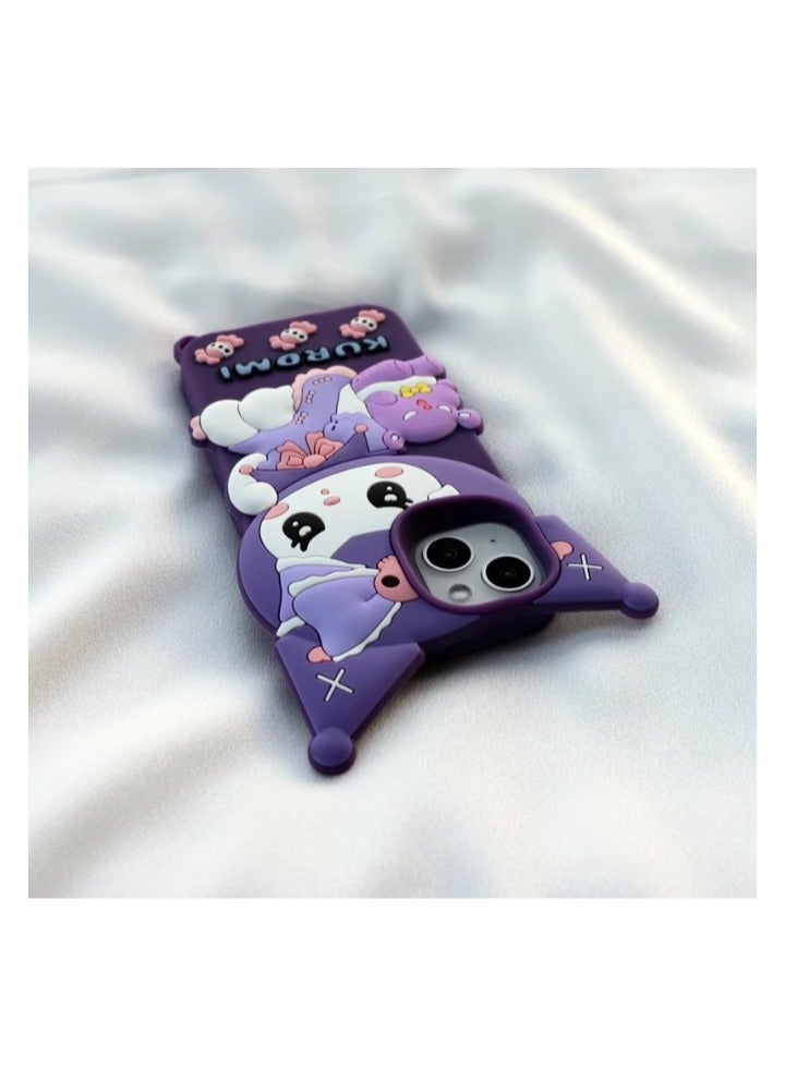 Back Cover iPhone 14 pro Soft Silicone 3D Cute Cartoon with Holder Full Protective Case (Kuromi Case)