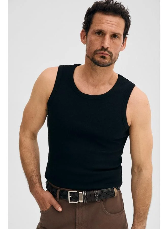 Grimelange TREVISO Men's Soft and Flexible Fabric Organic Cotton Slim Fit Black Tank Top.