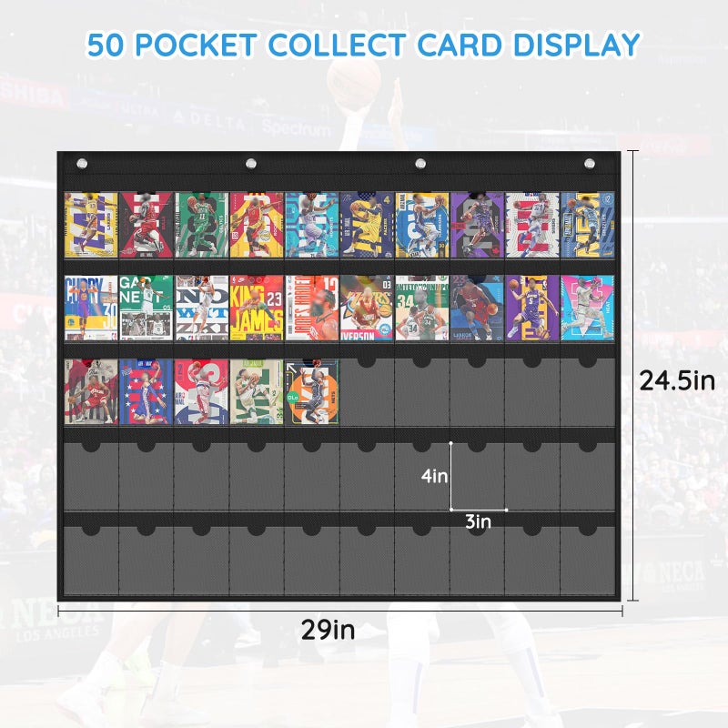 ZKOO 50 Cards Display Case, 35PT Graded Sports Card Storage Bag for with 3.5" x 2.5" Standard Trading Card Gaming Cards, Collectible Cards, Baseball Card, Football Card Wall Display Bag, Black - Image 4