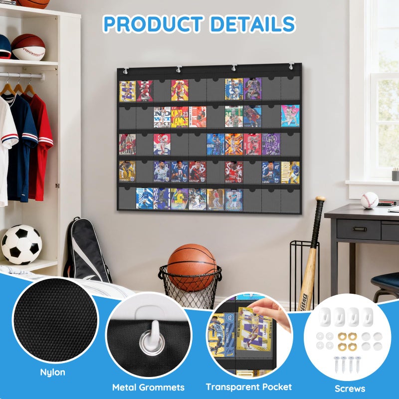 ZKOO 50 Cards Display Case, 35PT Graded Sports Card Storage Bag for with 3.5" x 2.5" Standard Trading Card Gaming Cards, Collectible Cards, Baseball Card, Football Card Wall Display Bag, Black - Image 3