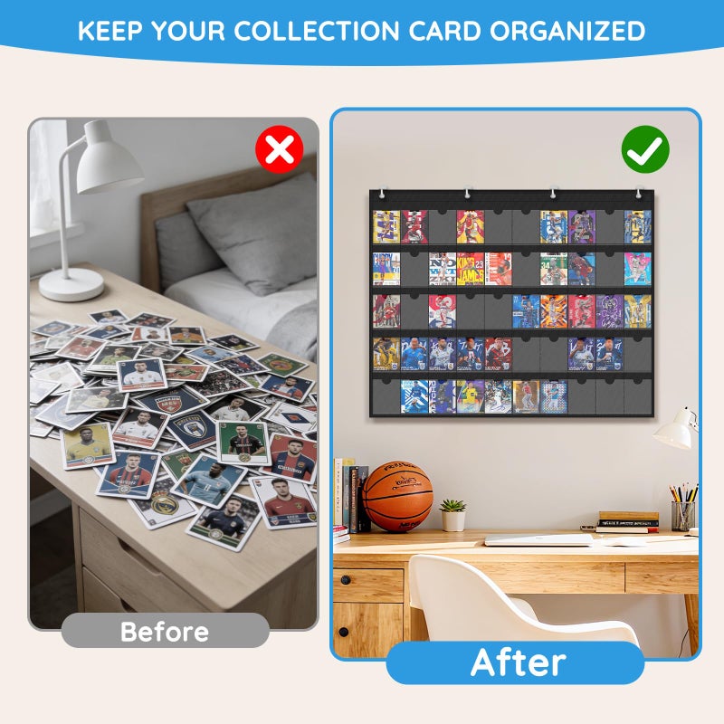 ZKOO 50 Cards Display Case, 35PT Graded Sports Card Storage Bag for with 3.5" x 2.5" Standard Trading Card Gaming Cards, Collectible Cards, Baseball Card, Football Card Wall Display Bag, Black - Image 5