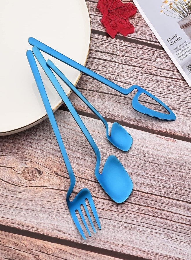 JASHII Silverware Set Satin Finish 24-Piece Stainless Steel Flatware Set Kitchen Utensil Set Service for 6 Tableware Cutlery Set Dishwasher Safe (Matte Blue) - Image 2