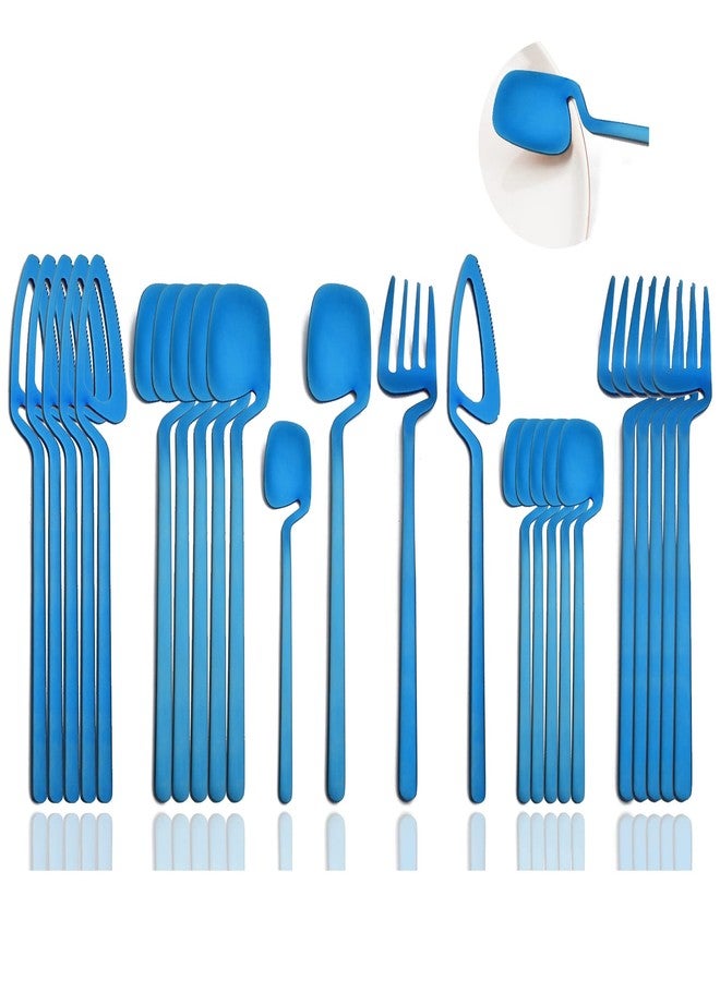 JASHII Silverware Set Satin Finish 24-Piece Stainless Steel Flatware Set Kitchen Utensil Set Service for 6 Tableware Cutlery Set Dishwasher Safe (Matte Blue) - Image 1