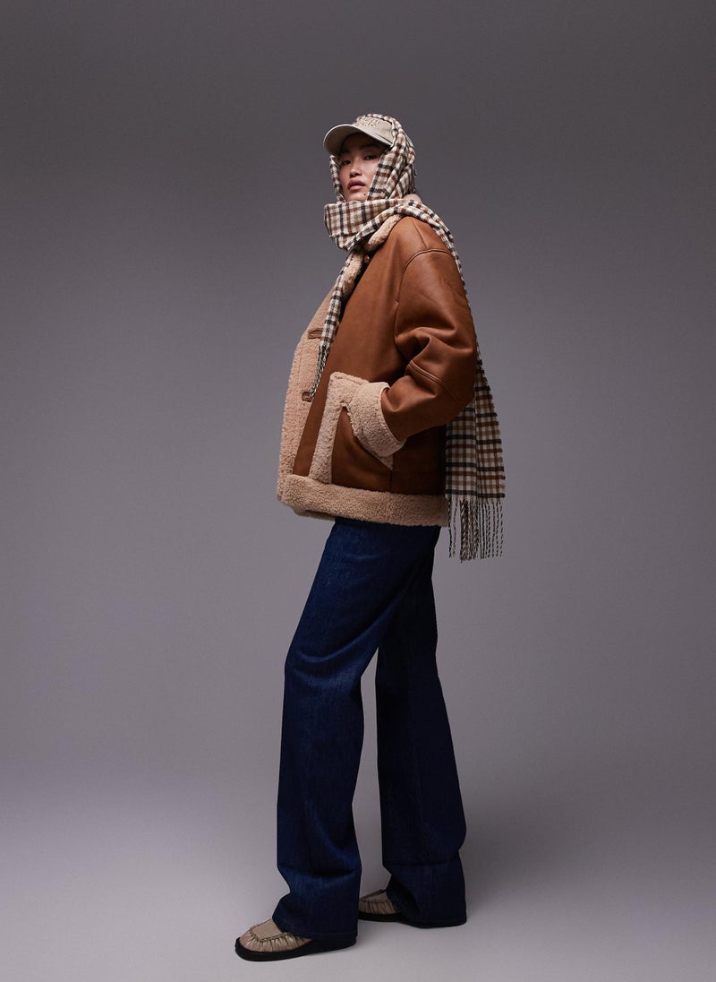 TOPSHOP - Faux Fur Lined Aviator Jacket - Image 1