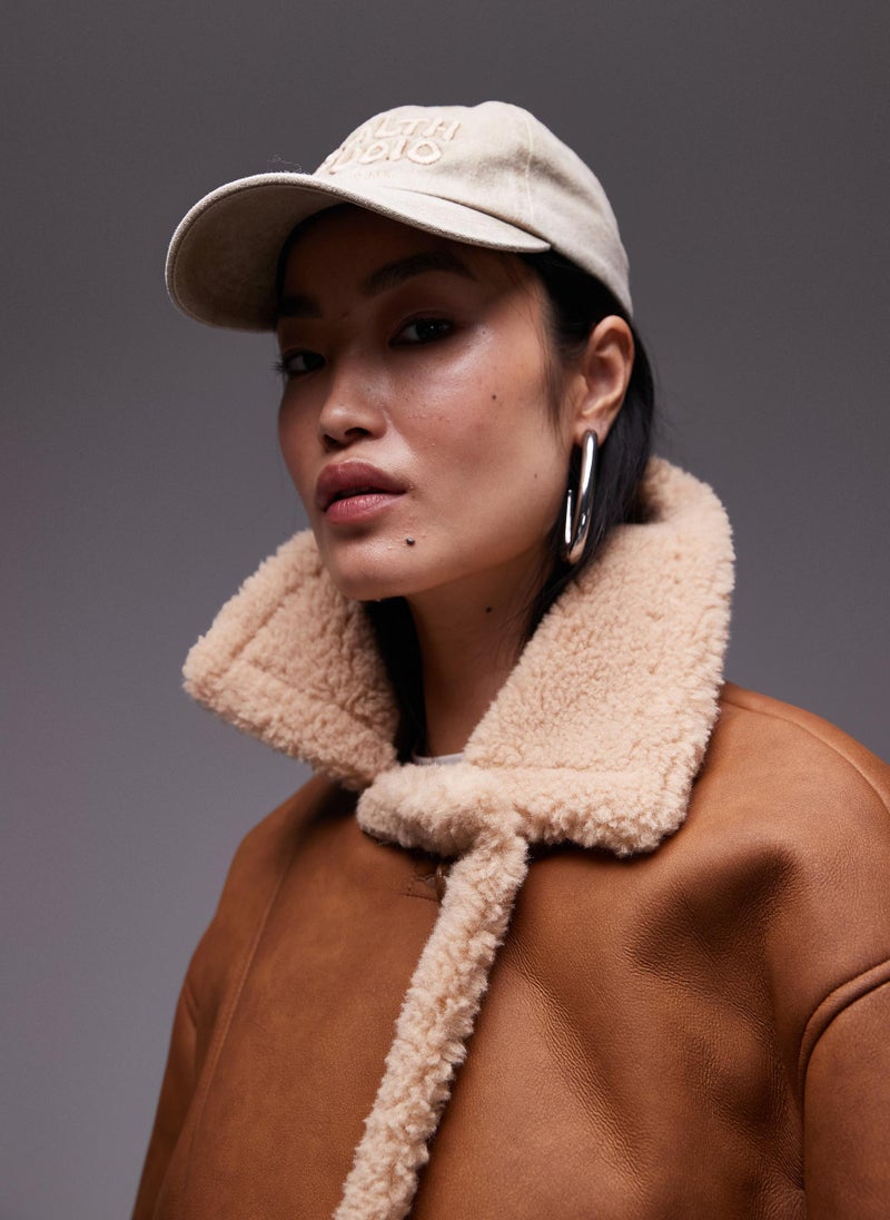 TOPSHOP - Faux Fur Lined Aviator Jacket - Image 1