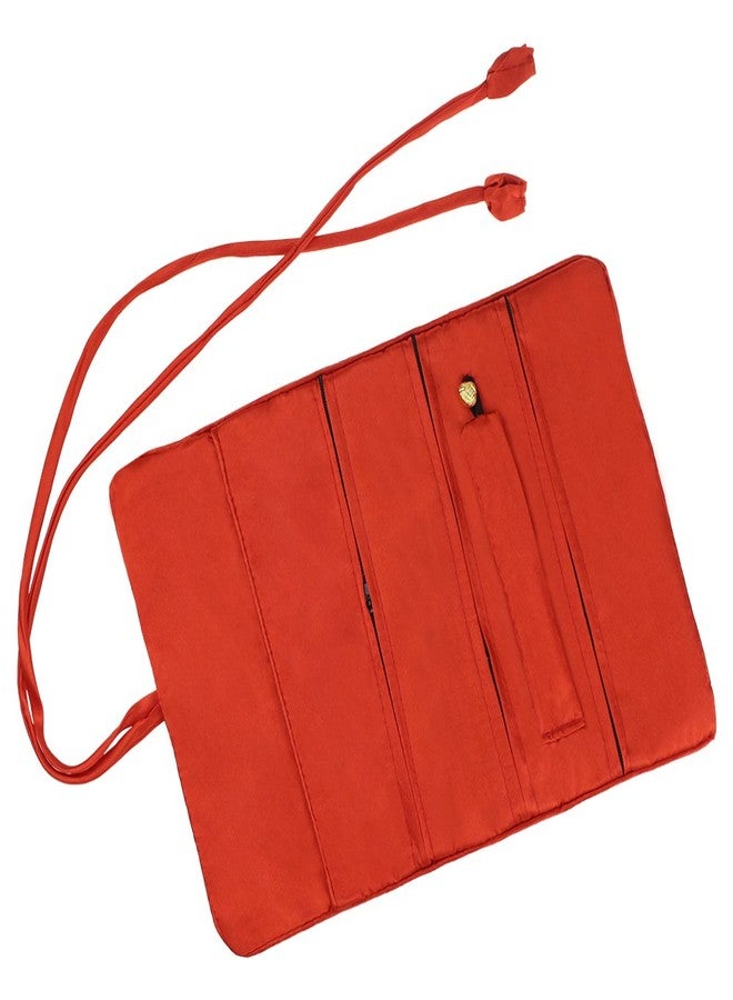 Lidwot Red Multi-Use Silk Jewelry Organizer Roll - Vintage Embroidery Case for Travel/Daily/Events Foldable Zippered Pouch for Rings & Necklaces | Luxury Compact Gift. - Image 2