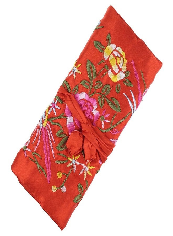 Lidwot Red Multi-Use Silk Jewelry Organizer Roll - Vintage Embroidery Case for Travel/Daily/Events Foldable Zippered Pouch for Rings & Necklaces | Luxury Compact Gift. - Image 1
