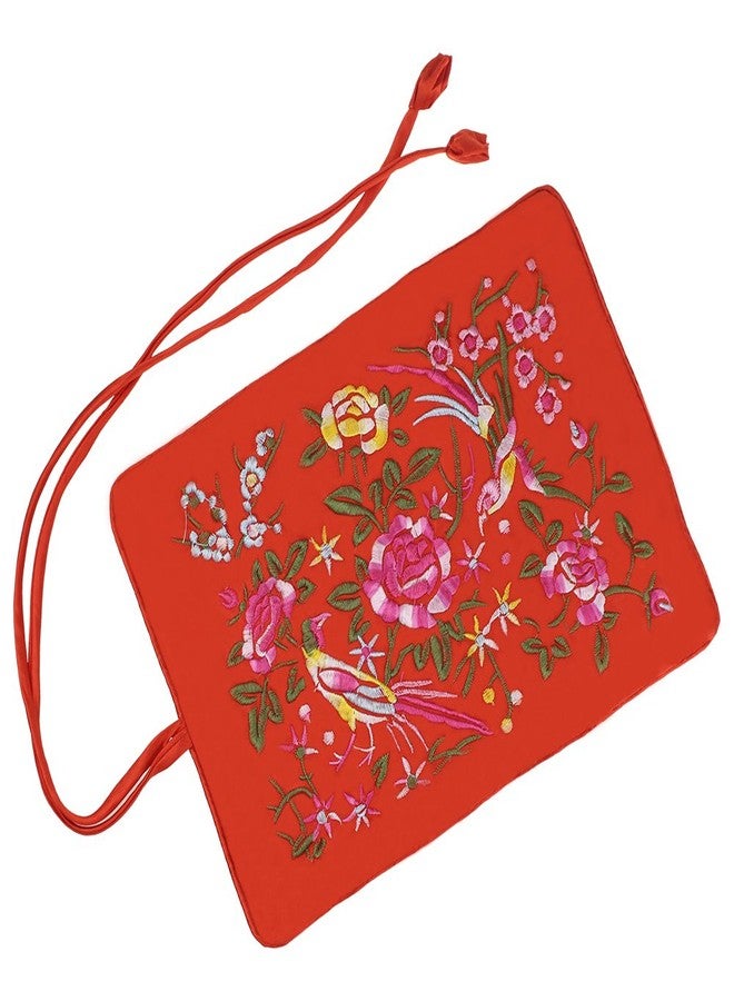 Lidwot Red Multi-Use Silk Jewelry Organizer Roll - Vintage Embroidery Case for Travel/Daily/Events Foldable Zippered Pouch for Rings & Necklaces | Luxury Compact Gift. - Image 3