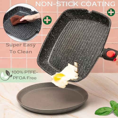 Moss & Stone Square Grill Pan for Indoor Cooking, 11-Inch Nonstick Griddle Skillet with Removable Handle, RV Die-Cast Aluminum Stove Top Grill Pan for Meats & Vegetables, Detachable Handle - Image 4
