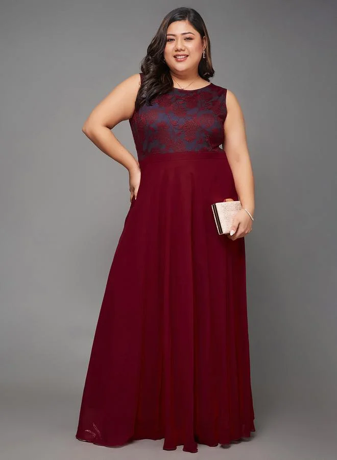 Miss Chase Miss Chase Plus Size Maroon Sleeveless Maxi Dress