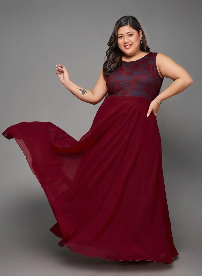 Miss Chase Miss Chase Plus Size Maroon Sleeveless Maxi Dress