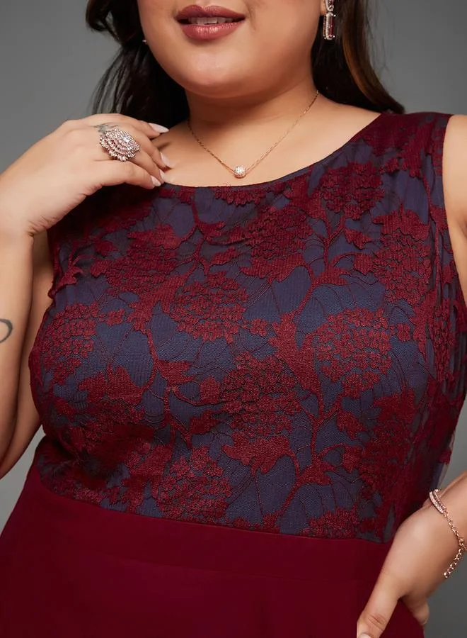 Miss Chase Miss Chase Plus Size Maroon Sleeveless Maxi Dress