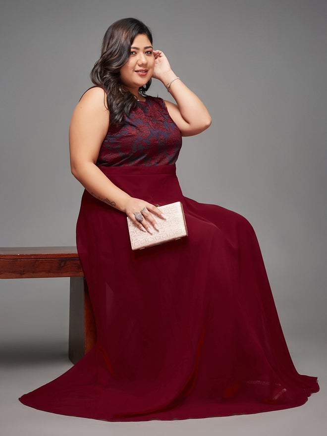 Miss Chase Plus Size Maroon Sleeveless Maxi Dress - Image 5