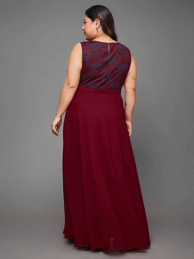 Miss Chase Plus Size Maroon Sleeveless Maxi Dress - Image 3