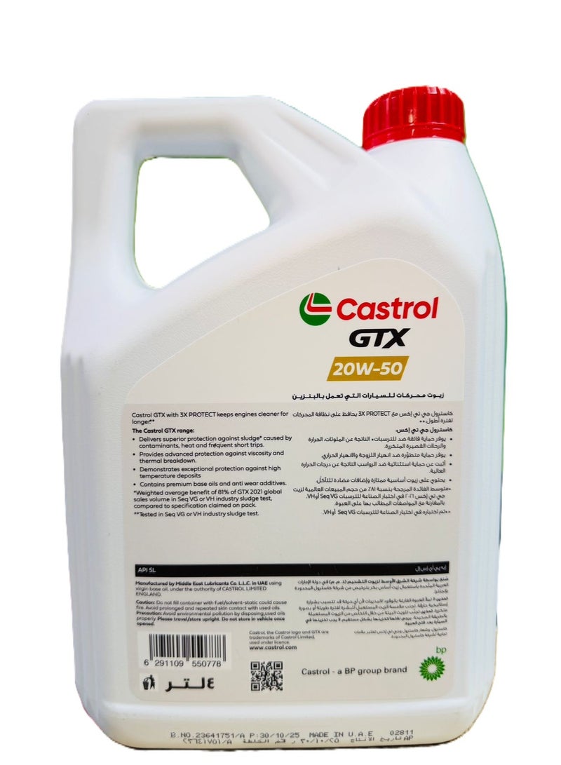 Castrol GTX 20W50 SL ENGINE OIL 4LTR - Image 3