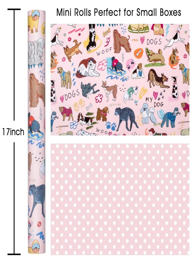 Flyhill Reversible Dog Wrapping Paper Roll,Pink & White Adorable Puppies,Bone,Paw Print,Polka Dot Gift Wrap Suitable for Birthday,Baby Shower,Party(17 IN x 32.8 FT) - Image 3