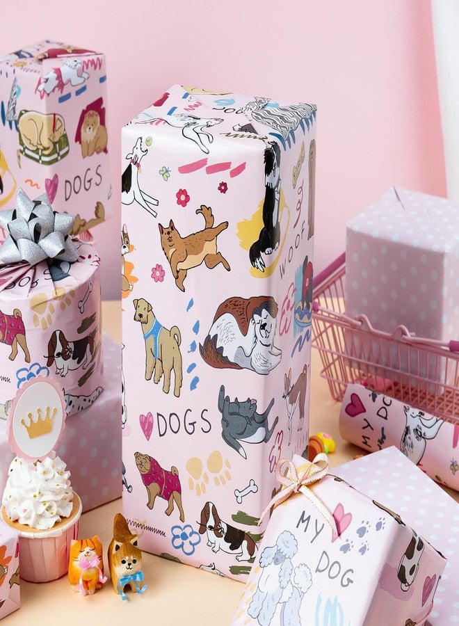 Flyhill Reversible Dog Wrapping Paper Roll,Pink & White Adorable Puppies,Bone,Paw Print,Polka Dot Gift Wrap Suitable for Birthday,Baby Shower,Party(17 IN x 32.8 FT) - Image 5