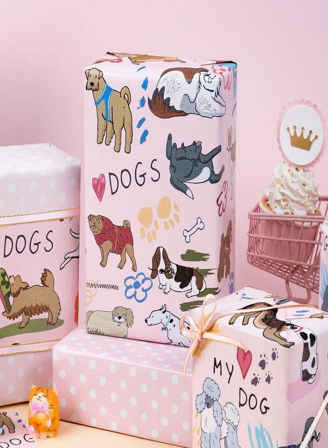 Flyhill Reversible Dog Wrapping Paper Roll,Pink & White Adorable Puppies,Bone,Paw Print,Polka Dot Gift Wrap Suitable for Birthday,Baby Shower,Party(17 IN x 32.8 FT) - Image 4