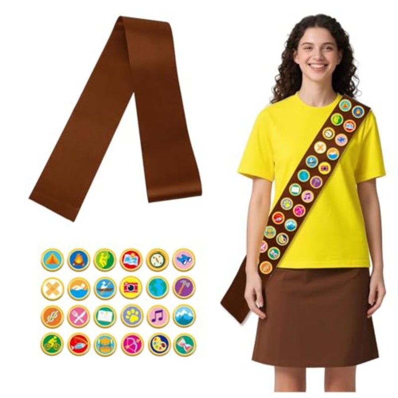 Halloween Scout Sash 1pcs Satin Sash with 23 Pcs Scout Tactical Morale Pins Camping Adventure Badges for Camp Party Accessory - Image 1