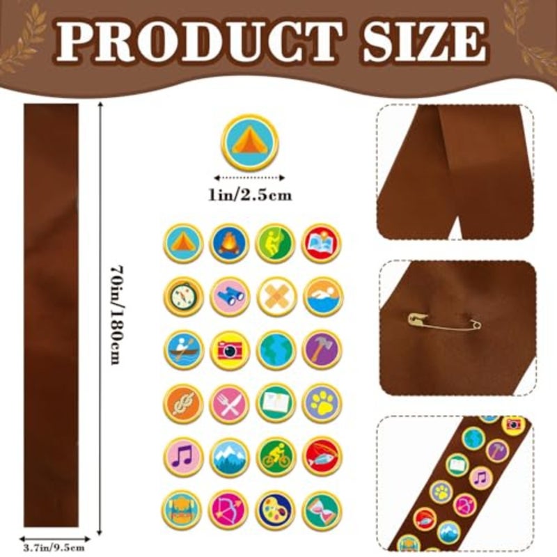 Halloween Scout Sash 1pcs Satin Sash with 23 Pcs Scout Tactical Morale Pins Camping Adventure Badges for Camp Party Accessory - Image 2