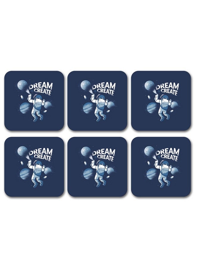 tinywalk طقم 6 قطع من كوستر خشبي مطبوع مربع (3.5X3.5) بوصة من تايني ووك سبيس كواستر - Image 1