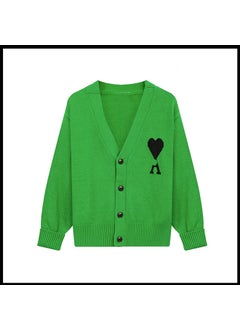 Trendy Brand Love Knit Cardigan Oversized V-Neck Sweater Green [a5 style]