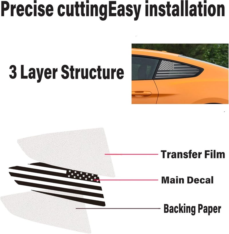 HHLOU Rear Quarter Window American Flag Vinyl Decal Fits for Ford Mustang 2015-2022,Matte Black Vinyl Sticker. - Image 3